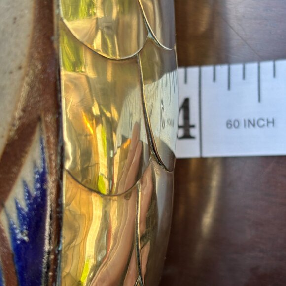 Vintage Mexican Tonala Duck Hand Painted Folk Art Bird with Solid Brass Overlay - Picture 12 of 13